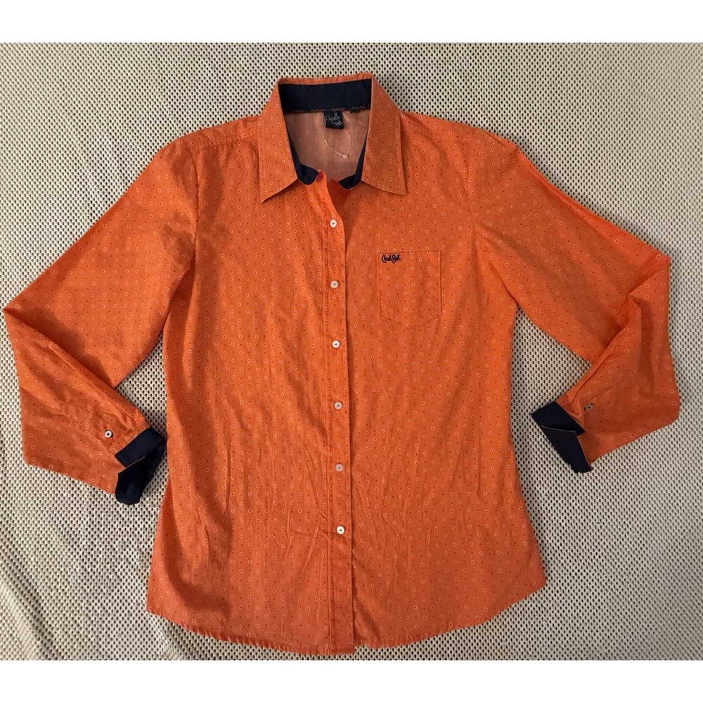 Cruel Girl Button Down Shirt Sz M/L Long Sleeve Orange Cowgirl Western Vibrant